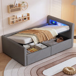 Upholstered Children's Bed 90x200cm LED USB Hydraulic Storage, Light Grey Velvet