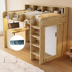 Multifunctional Loft Bed 90x200cm with Desk & Wardrobe, Wood