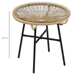 Bistro Table, Round Garden Side Table 50cm, Rattan Black+Beige