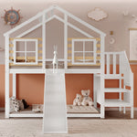 Bunk Bed with Slide & Stairs - Kids Cabin Bed, White Solid Wood