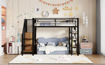 Loft Bed, 90x200 with Safety Stairs & Storage Wardrobe, Black