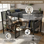Loft Bed 140x200 cm with Corner Desk & Stairs, Black Metal