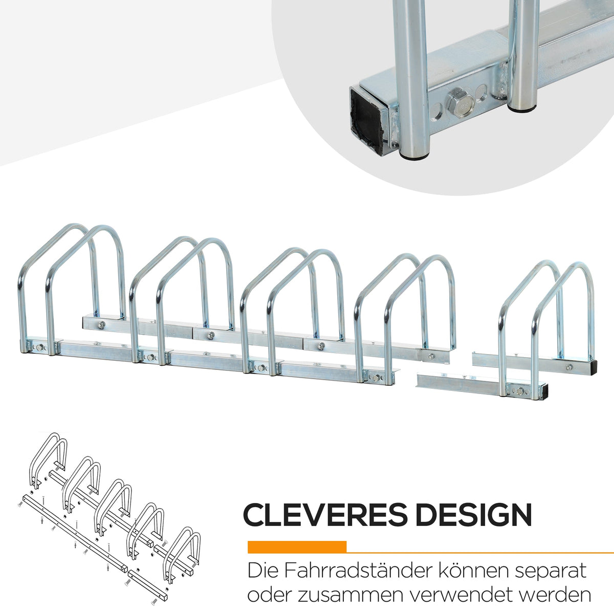Bicycle Stand, Weatherproof Durable 5 Bicycles, Silver Steel