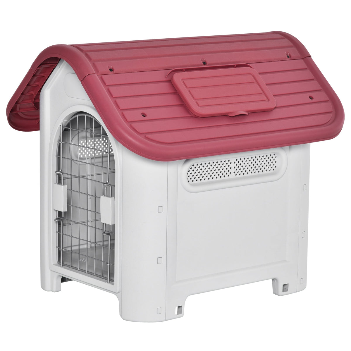Outdoor Dog Kennel with Roof Hatch, Gate, Air Circulation, Red