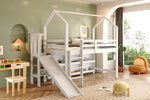 Multifunctional Children's Single Bed with Slide, Stairs and Storage, White Solid Wood and MDF