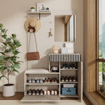 Wardrobe Set, Hallway with Mirror & Cushions, Shoe Cabinet, 110 x 185.5 x 37 cm, Compact