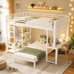 Bunk Bed 90x200cm with Desk & Shelves, White Metal