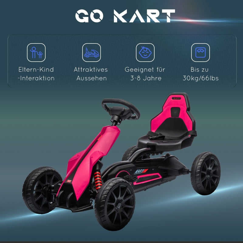 Go-Kart Children's Pedal Car with Adjustable Seat and Handbrake, Pink