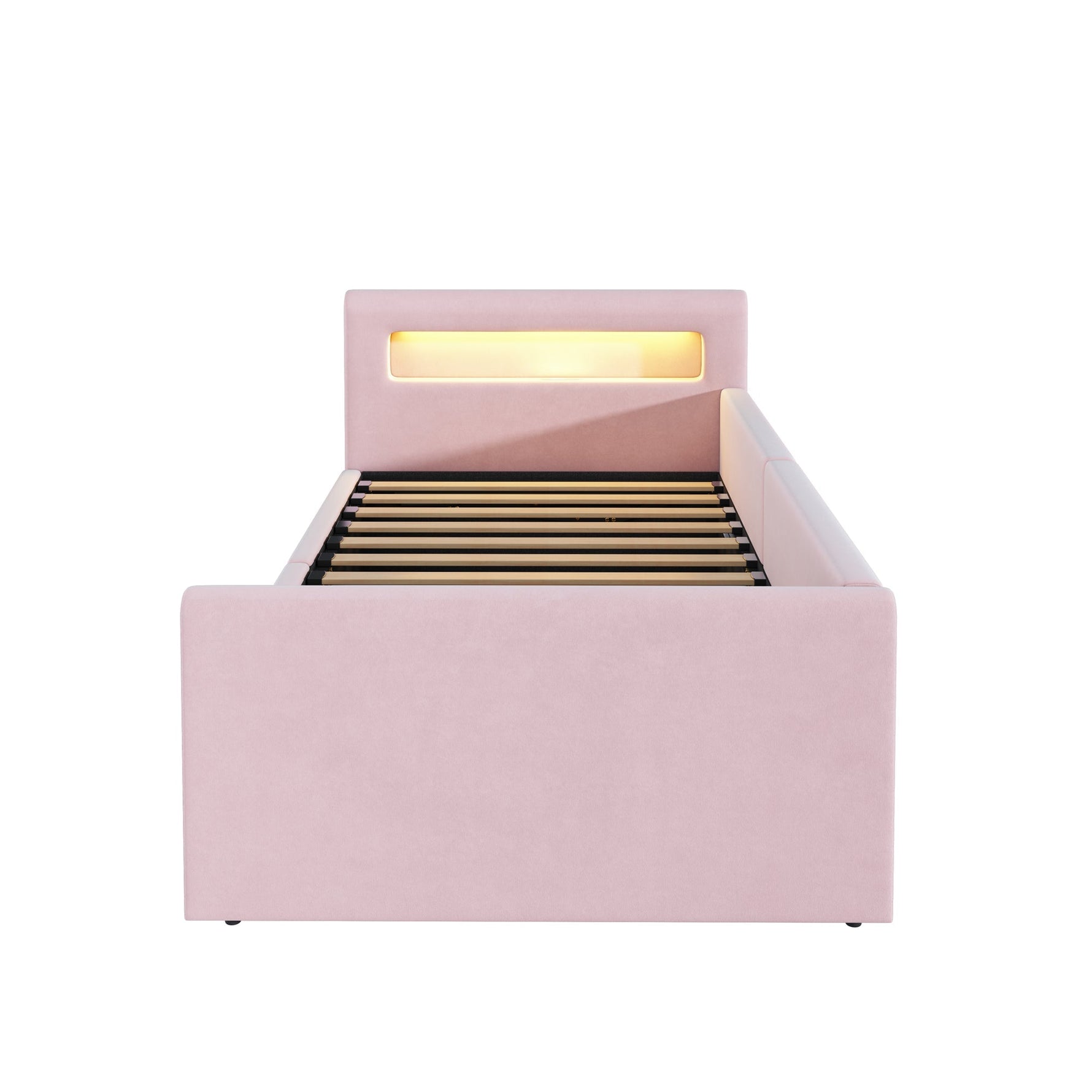 Upholstered Children's Bed with LED, USB Charging and Hydraulic Storage, 90x200cm Velvet