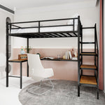 Loft Bed with L-shaped Desk, Storage & Stairs, Sturdy Metal
