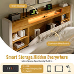 Upholstered Bed 90x200cm with Hydraulic Storage & LED, Beige Linen