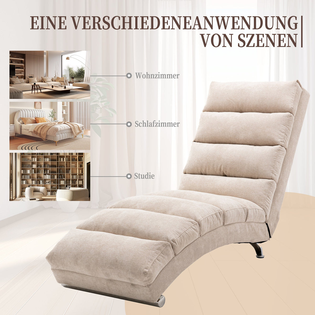 Relaxation Lounger, Fixed Reclining Sofa with Vibration and Side Pockets, Modern Furniture