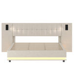 Upholstered Bed 180x200cm LED Headboard Spotlight USB - Linen Beige