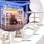 Loft Bed 90x200cm with Desk, LED Lighting & Storage - White