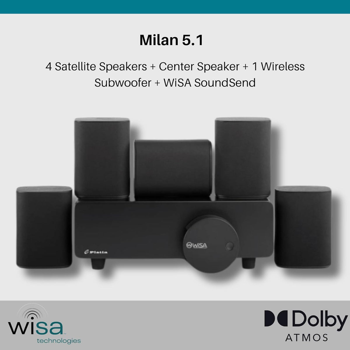 5.1 Compact Wireless Home Cinema System Milan Surround Sound Set WISA Low Latency - Black