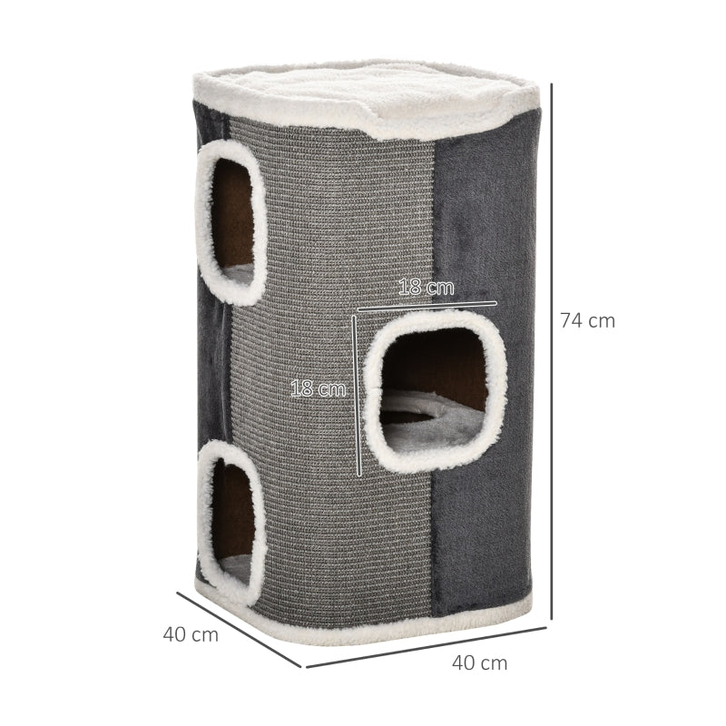 Cat Tree Scratching Barrel 3-Level Sisal Grey+White