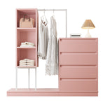 Drawer Cabinet Wardrobe Set, Sideboard Clothes Rail W140/W40/H135, Pink