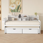 Sofa Bed 90*200, Pull-Out 90*190, 2 Drawers, Storage, USB Socket, Wooden, White