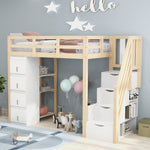 Loft Bed, 90 x 200 cm with Storage & Ladder, Solid Wood