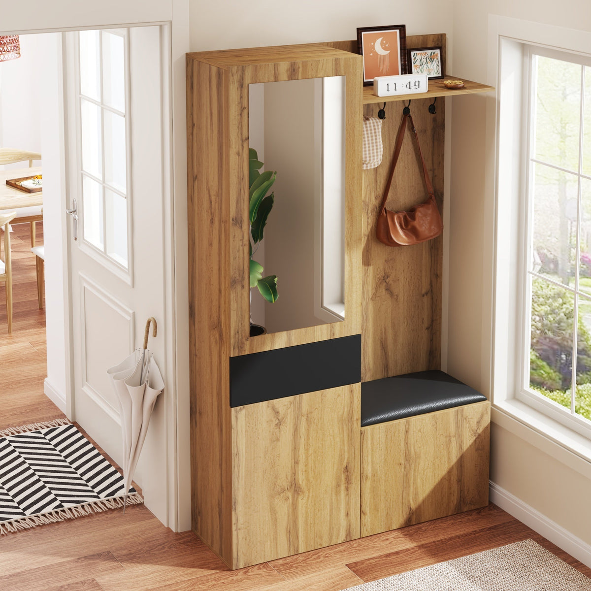 Wardrobe Set: 5 Hooks, Mirror, Shoe Cabinet, Built-in Storage, Hallway Bench.
