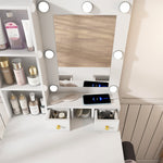 Small Vanity Desk Set with LED Mirror & Stool, White