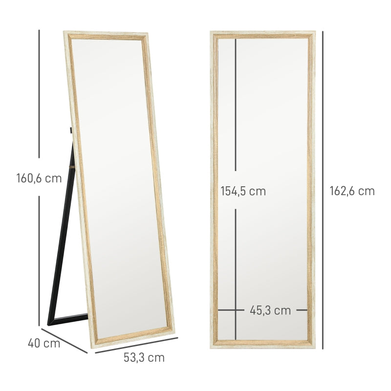 Full Length Mirror, Standing/Wall, White + Natural Wood