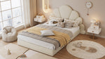 Upholstered Double Bed with Petal Headboard, 140x200cm, Beige Velvet