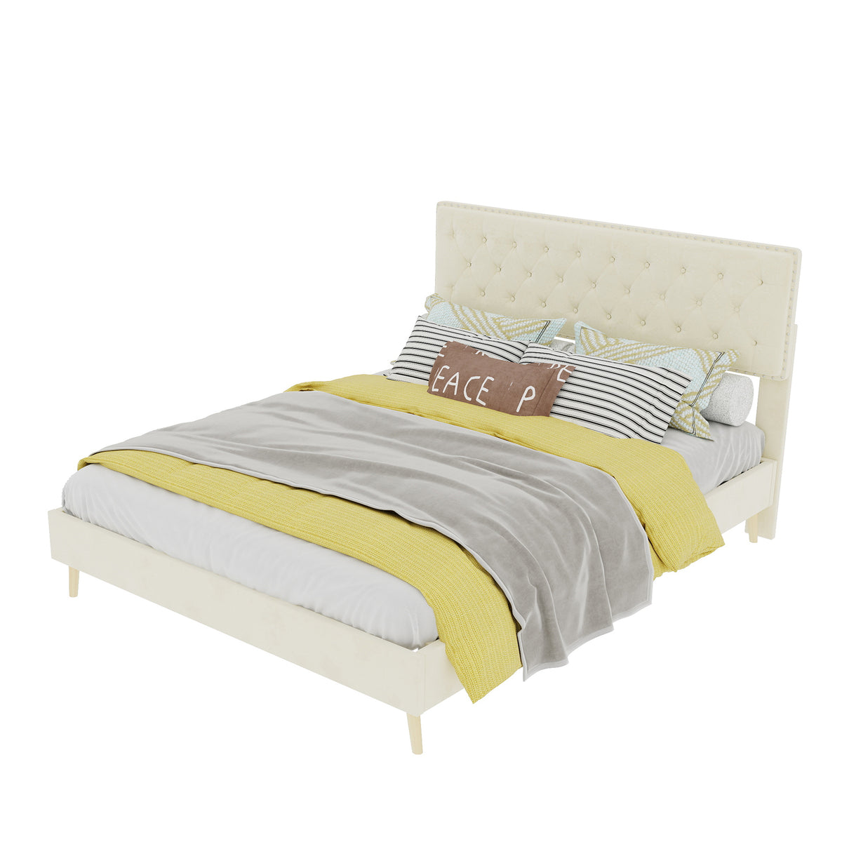 Modern Minimalist Soft Bed with Mattress 140x200cm, Beige
