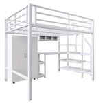 Loft Bed 140x200cm Wardrobe Desk Storage Ladder Shelves - White