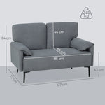 2-Seater Sofa Thick Cushions - Velvet Gray