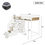 Wooden Mid-Sleeper Bed 90x200cm with Desk & Drawers, White & Natural
