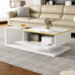 Coffee Table 100cm Long Glass LED Effect High-Gloss White