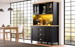Tall Sideboard with LED Lighting, 4 Doors and 3 Drawers, White and Black
