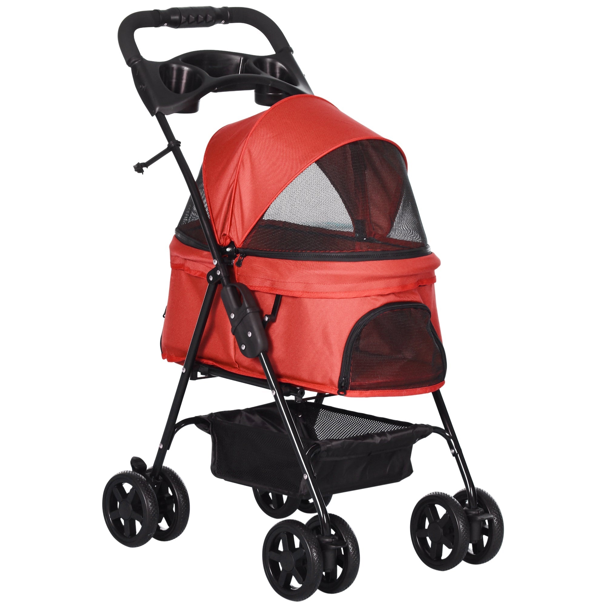 Dog Buggy Foldable Small Dogs & Cats, Oxford Red
