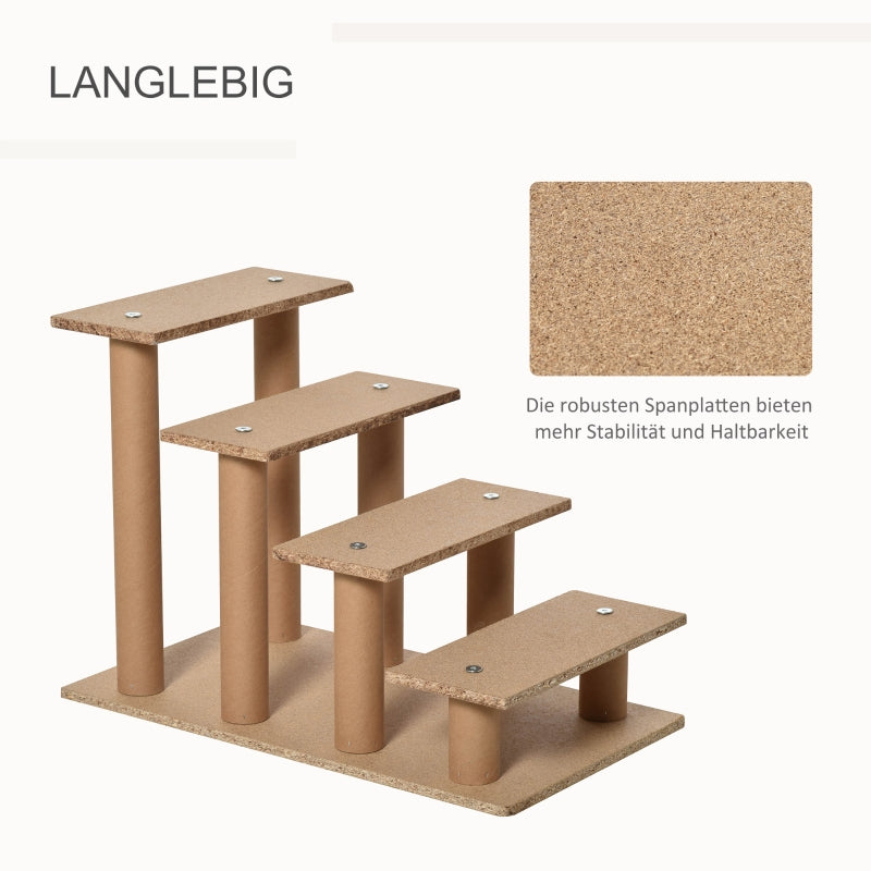 Dog Stairs 4-Step, Pet Stairs 35cm, Plush Look, Light Grey