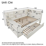 Storage Bed 140x200 with Pull-Out Bed & USB Ports, White Wood