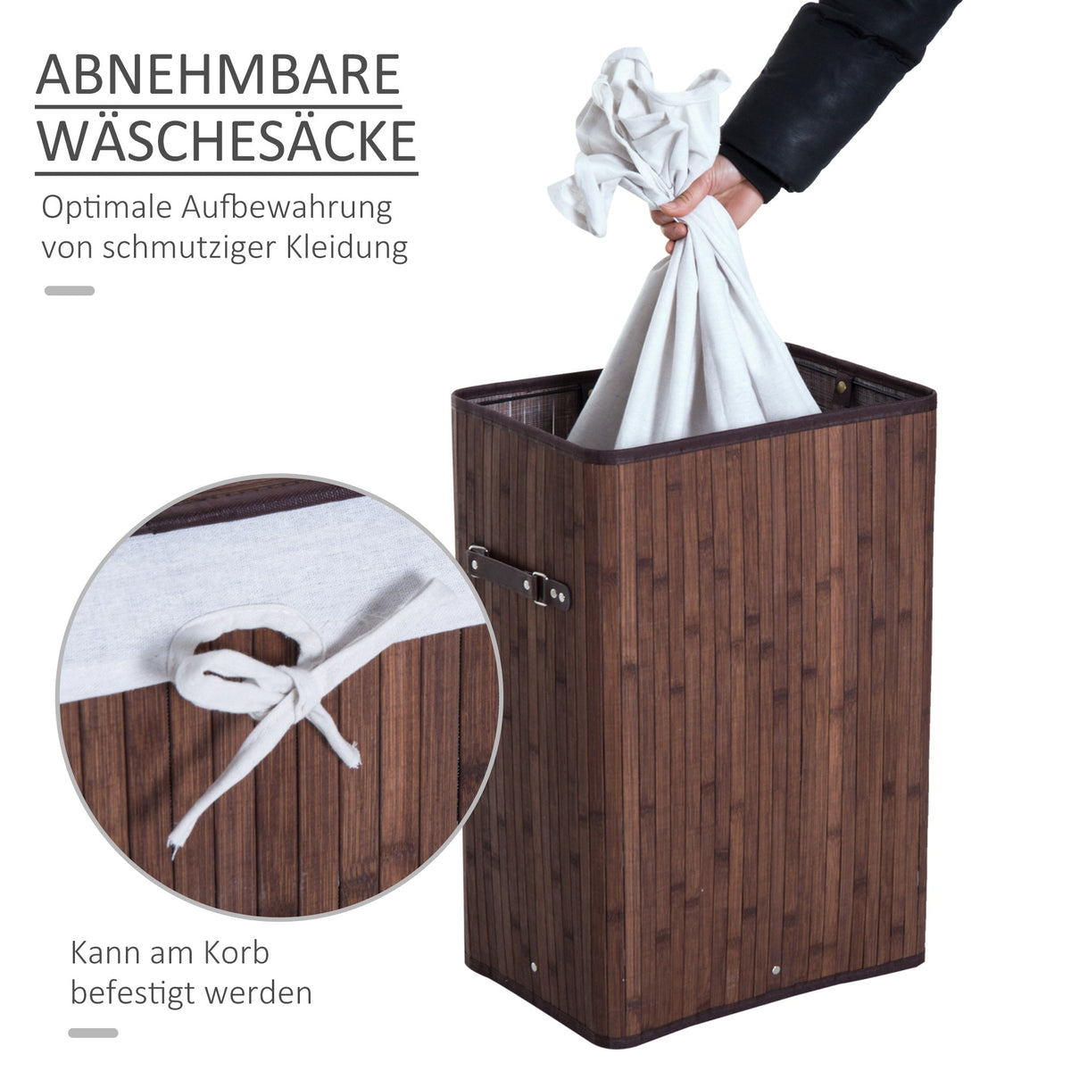 Laundry Basket 72L Foldable Washable Bamboo Dark Brown