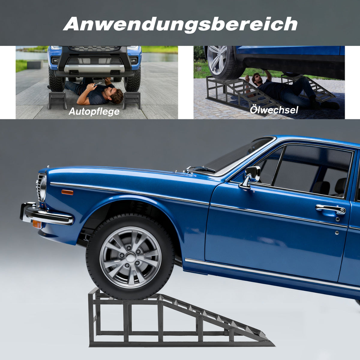 Car Ramps 2000kg Capacity Height-Adjustable Non-Slip Surface Grey
