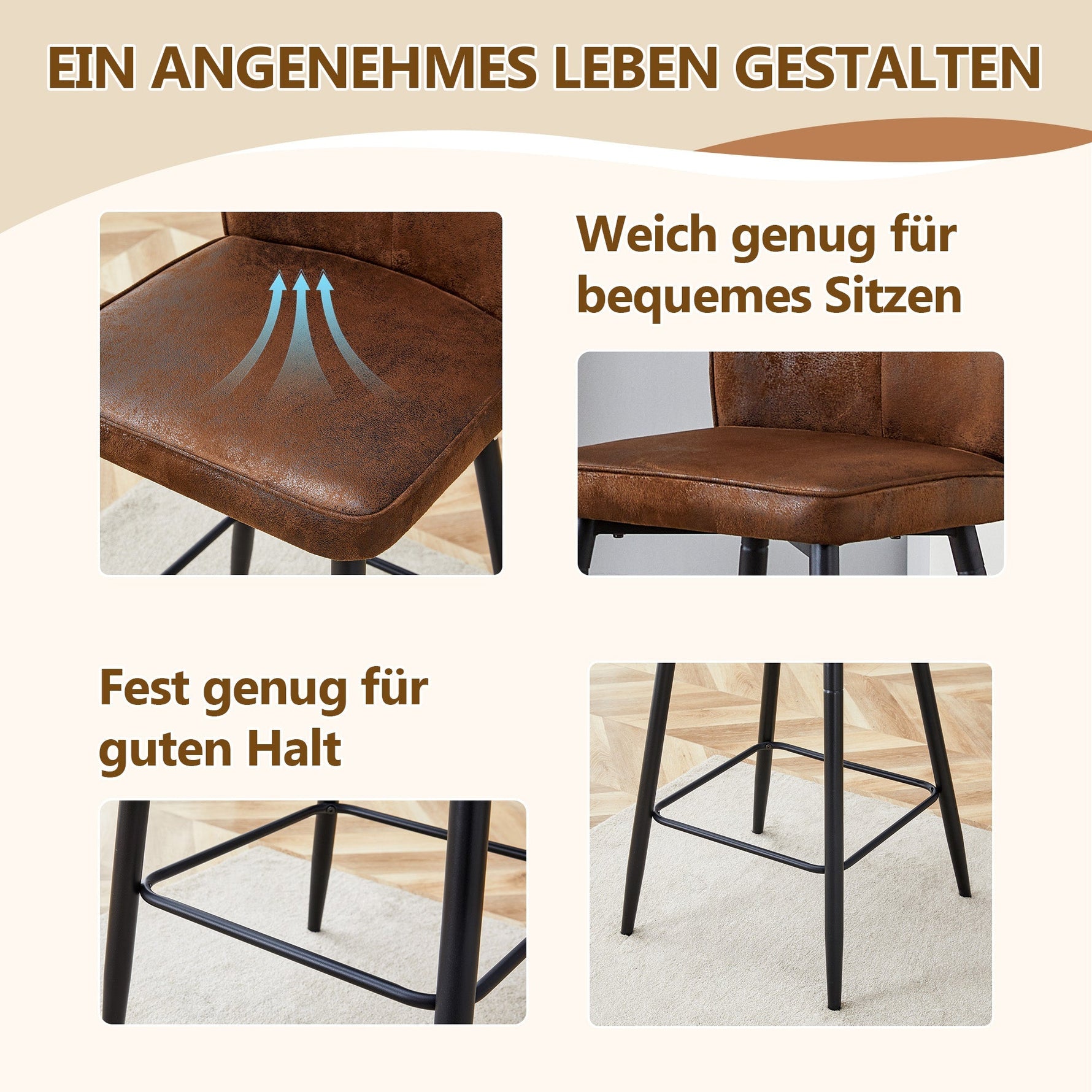 Bar Chair Set 101cm High 2-Piece - Brown Technology Fabric