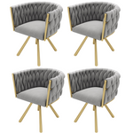 Velvet Dining Chair Set of 4 Swivel Metal Legs - Grey and Gold