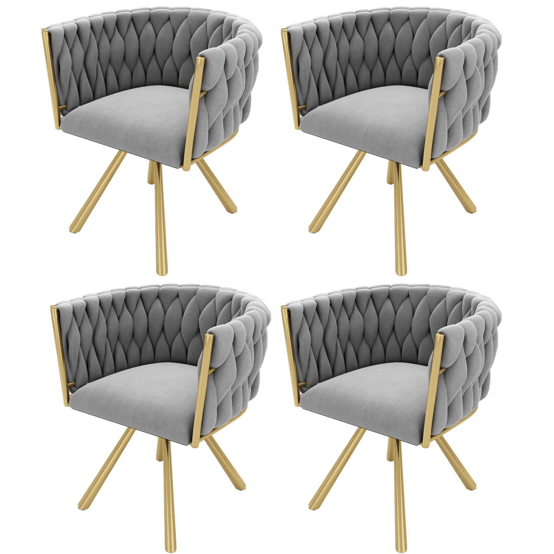 Velvet Dining Chair Set of 4 Swivel Metal Legs - Grey and Gold