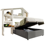 Children's Upholstered Bed, 90x200 cm, with Bookcase, Hydraulic Storage, USB-C, Single, Grey Linen