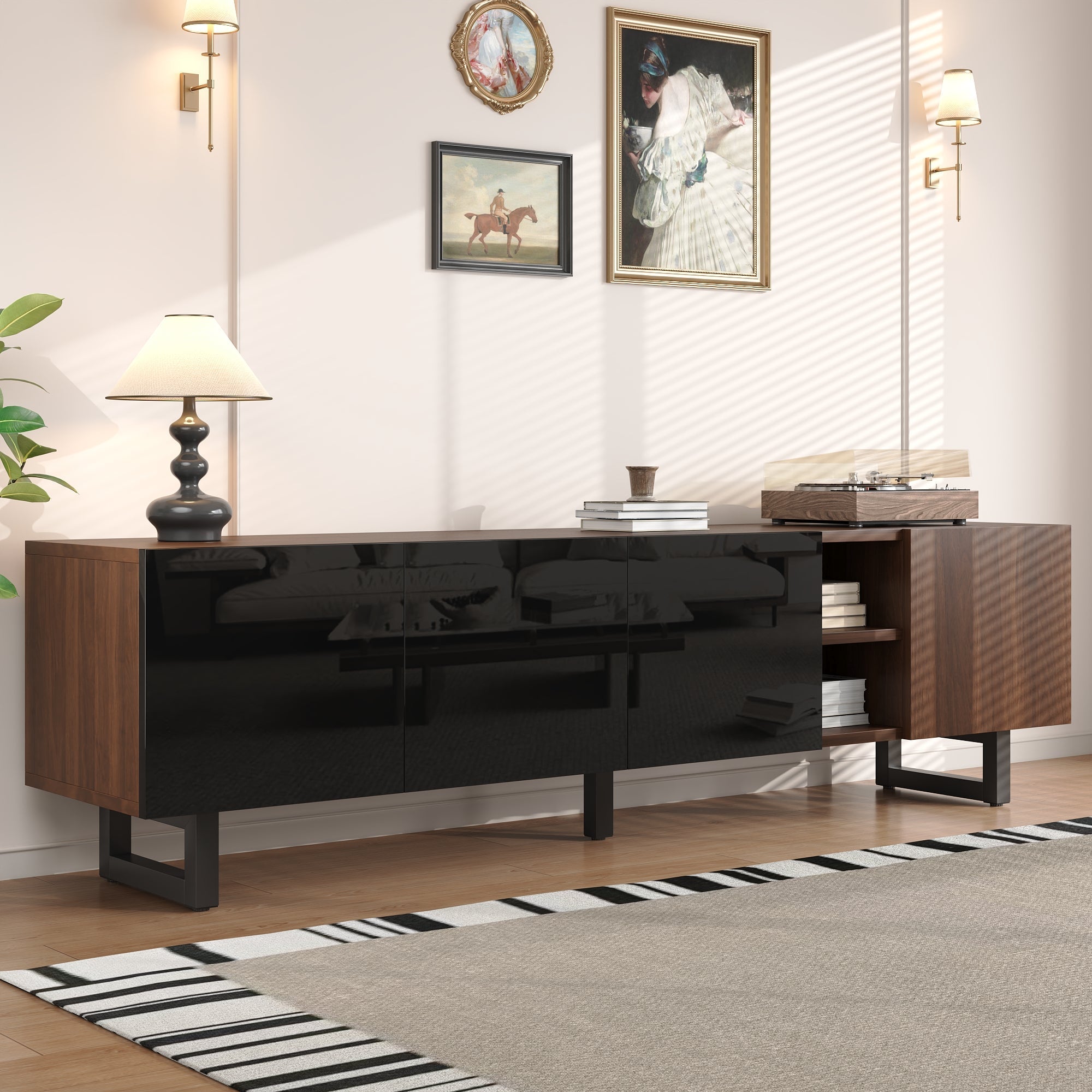 TV Cabinet Low 4 Doors 180x38x50cm - Vintage Wood Grain