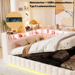 Upholstered Sofa Bed 140x200cm with Storage & LED, Beige Velvet