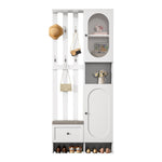 Compact Wardrobe Set with 2 Cabinets, Tempered Glass, Shoe Bench & Cushion, White