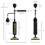 sportnow boxing stand, two speedballs, rotating boxing bar, kick pad, height-adjustable, steel, black