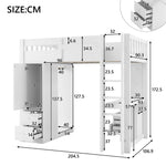 Loft Bed with Desk, Wardrobe, 4 Drawers, LED and USB, 90x200cm, White