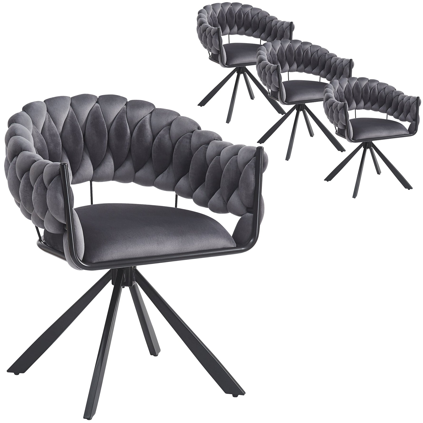 Dining Chair Set of 4, Modern Velvet Ergonomic Vanity Metal Legs, Grey