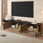 Modern TV Cabinet with Sliding Mesh Doors and Unique Design, Oak Wood Look