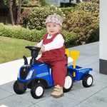 Ride-on Tractor with Trailer, Horn and Sand Toy, Blue Plastic and Metal